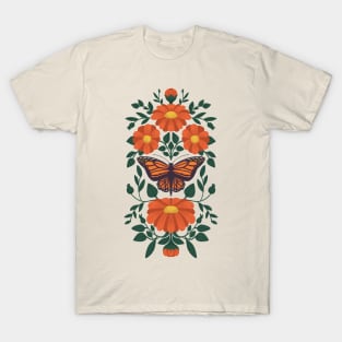 Boho Butterfly Vintage Botanical Design // Pink T-Shirt